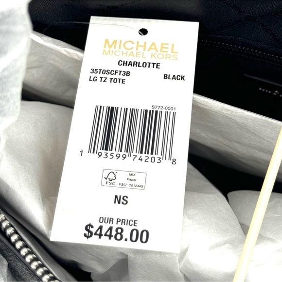 Michael Kors Large Charlotte TZ Tote Bag Black Signature - Picture 10 of 10